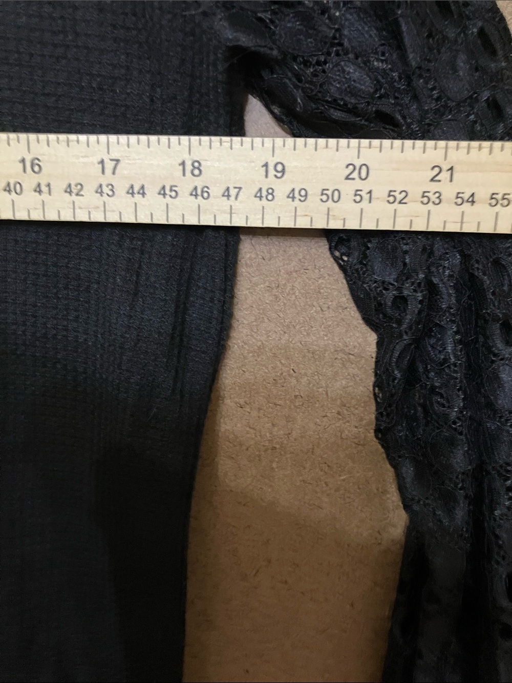 Waffle Knit Long Sleeve Top with Lace Sleeves - Black - Picture 5 of 9